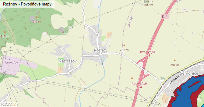 Rožnov - záplavové mapy stoleté vody