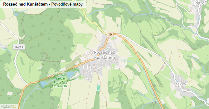 Rozseč nad Kunštátem - záplavové mapy stoleté vody