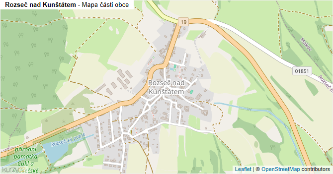 Rozseč nad Kunštátem - mapa části obce