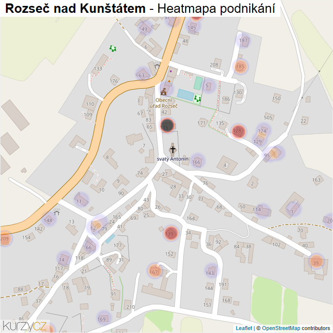 Mapa Rozseč nad Kunštátem - Firmy v části obce.