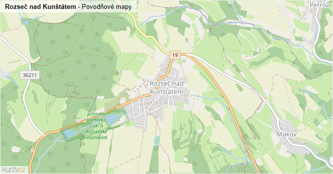 Rozseč nad Kunštátem - záplavové mapy stoleté vody