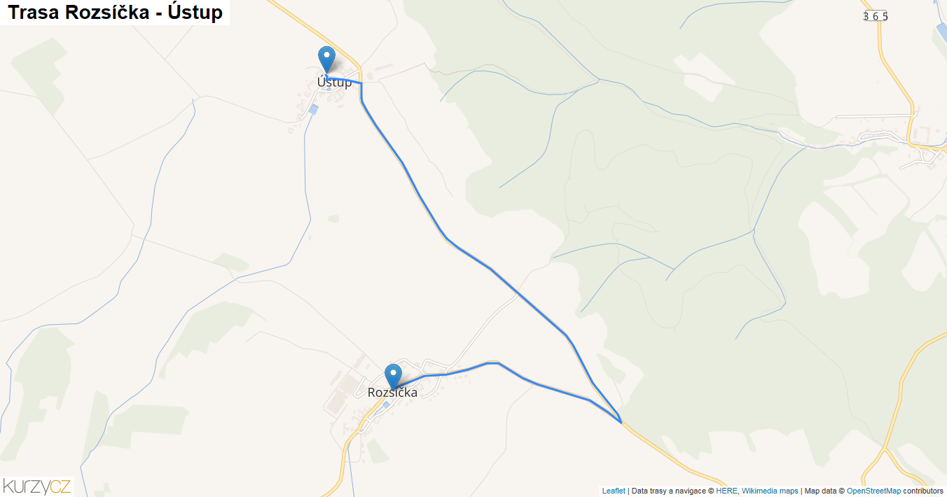 Rozsíčka-Ústup, mapa trasy
