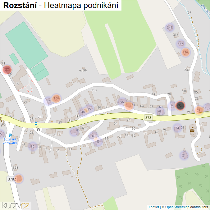 Mapa Rozstání - Firmy v části obce.