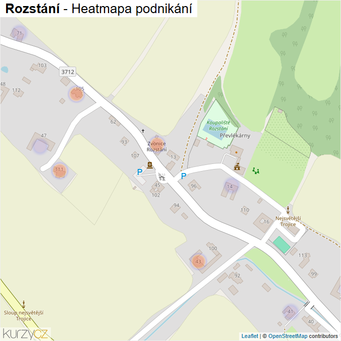 Mapa Rozstání - Firmy v části obce.