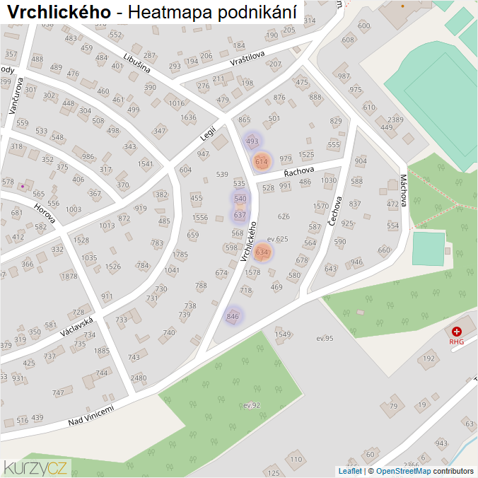Mapa Vrchlického - Firmy v ulici.