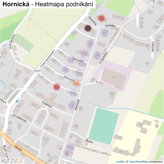 Mapa Hornická - Firmy v ulici.