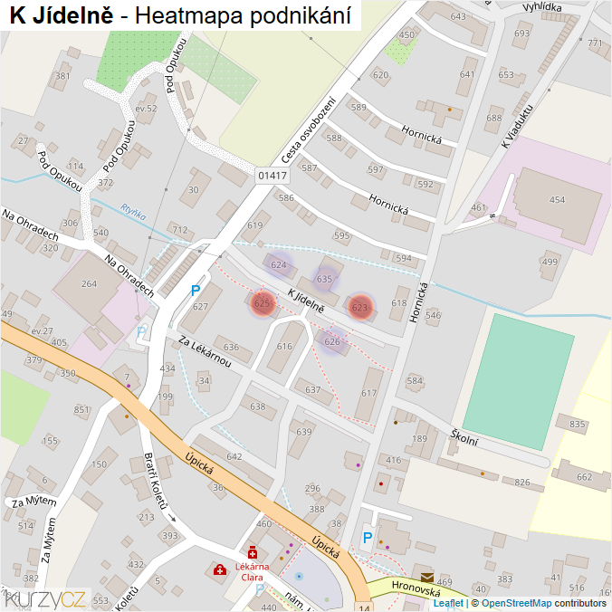 Mapa K Jídelně - Firmy v ulici.