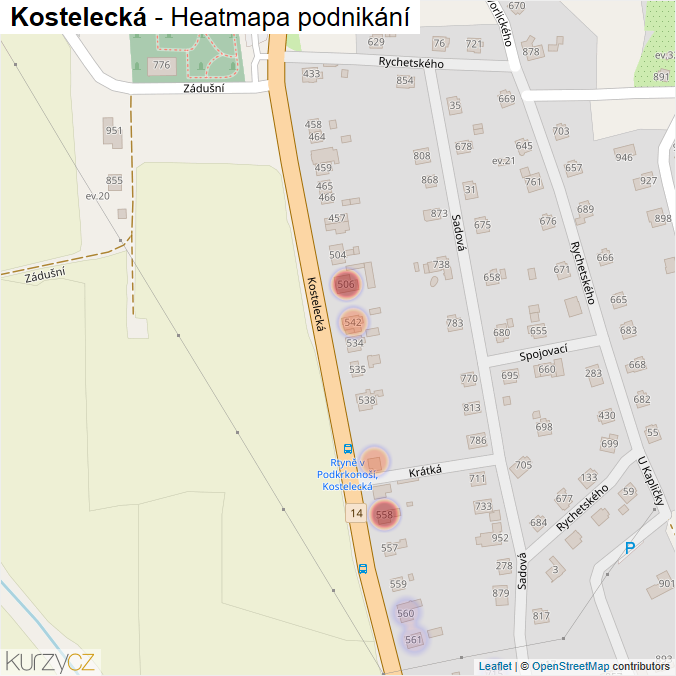 Mapa Kostelecká - Firmy v ulici.