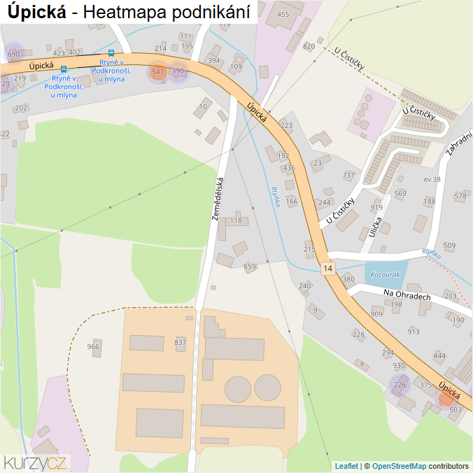 Mapa Úpická - Firmy v ulici.