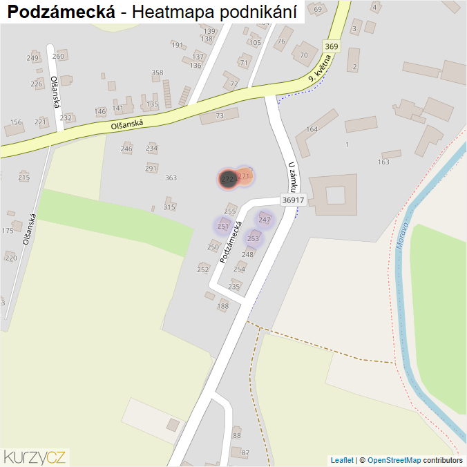 Mapa Podzámecká - Firmy v ulici.