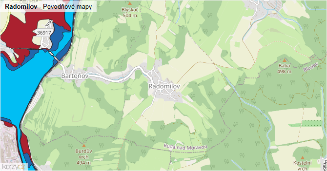 Radomilov - záplavové mapy stoleté vody