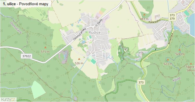 1. ulice - záplavové mapy stoleté vody