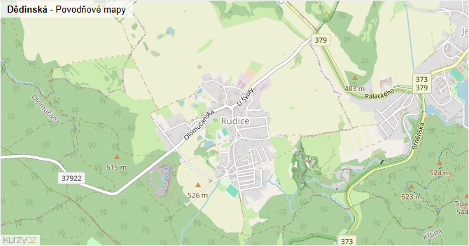 Dědinská - záplavové mapy stoleté vody