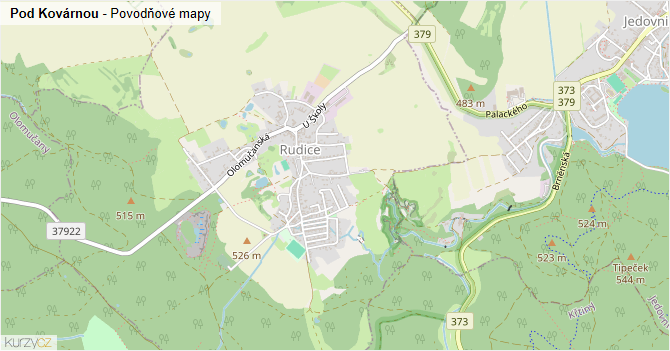 Pod Kovárnou - záplavové mapy stoleté vody