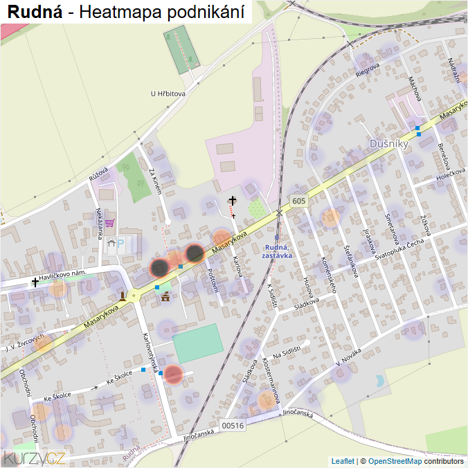 Mapa Rudná - Firmy v obci.