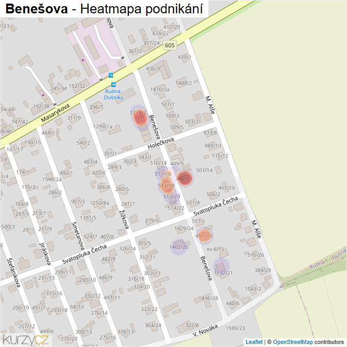 Mapa Benešova - Firmy v ulici.