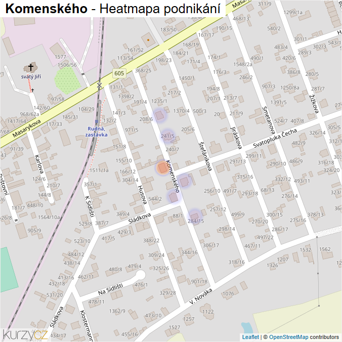 Mapa Komenského - Firmy v ulici.