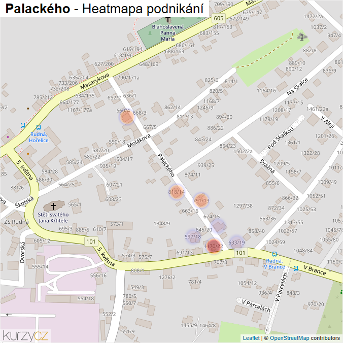 Mapa Palackého - Firmy v ulici.