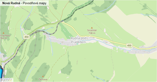 Nová Rudná - záplavové mapy stoleté vody