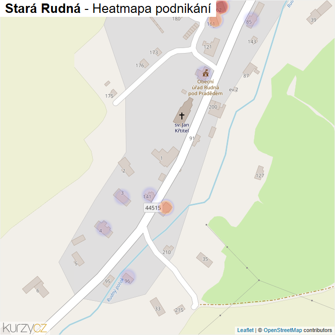 Mapa Stará Rudná - Firmy v části obce.