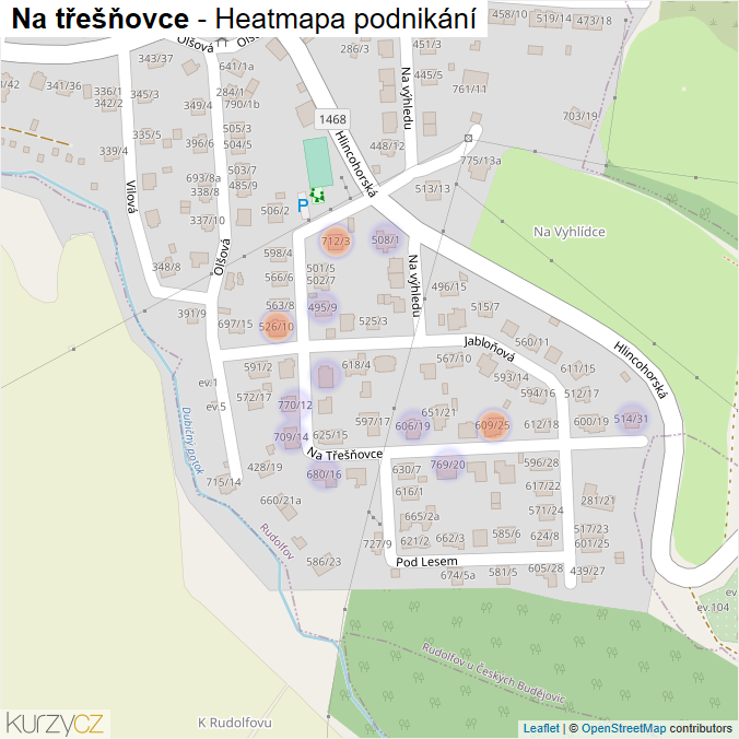 Mapa Na třešňovce - Firmy v ulici.