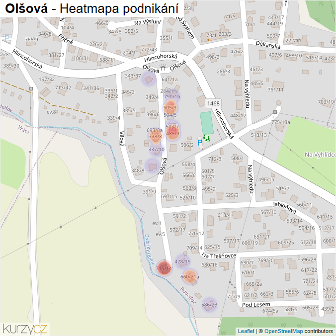 Mapa Olšová - Firmy v ulici.