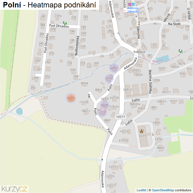 Mapa Polní - Firmy v ulici.