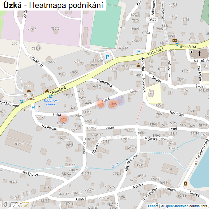 Mapa Úzká - Firmy v ulici.