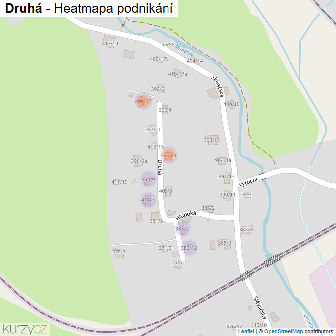 Mapa Druhá - Firmy v ulici.