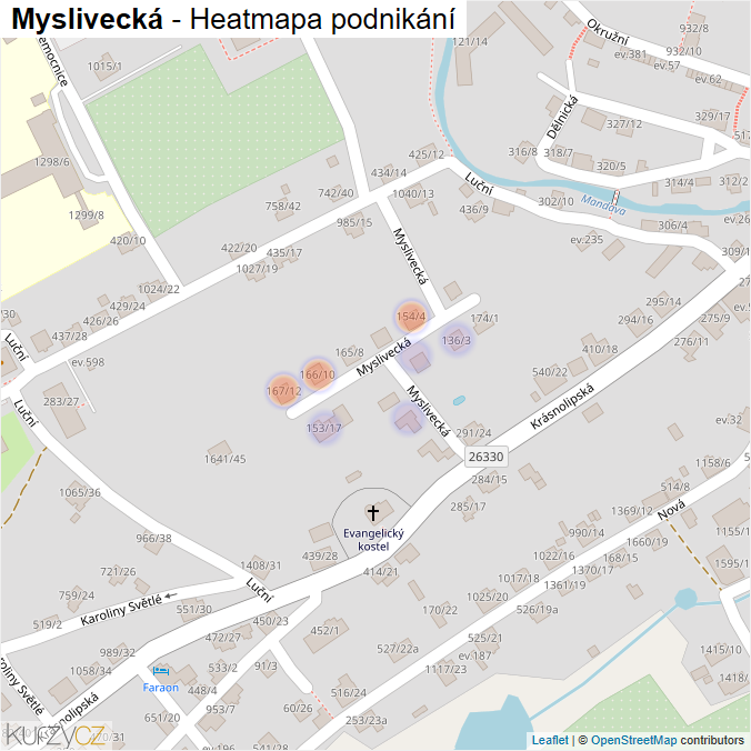 Mapa Myslivecká - Firmy v ulici.