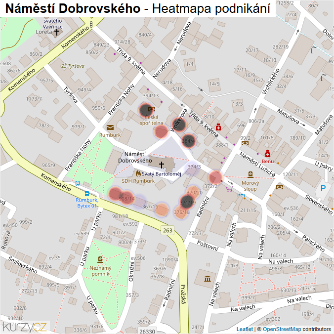 Mapa Náměstí Dobrovského - Firmy v ulici.