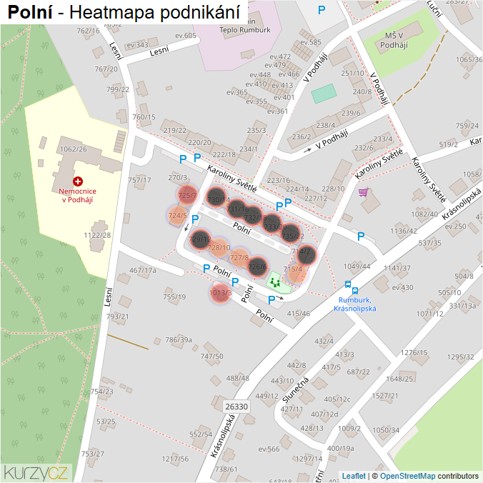 Mapa Polní - Firmy v ulici.