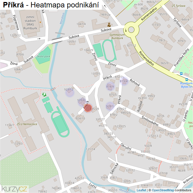 Mapa Příkrá - Firmy v ulici.