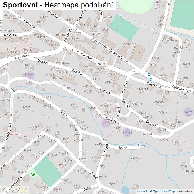 Mapa Sportovní - Firmy v ulici.