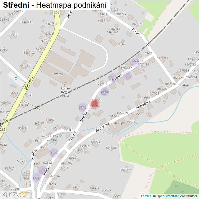 Mapa Střední - Firmy v ulici.