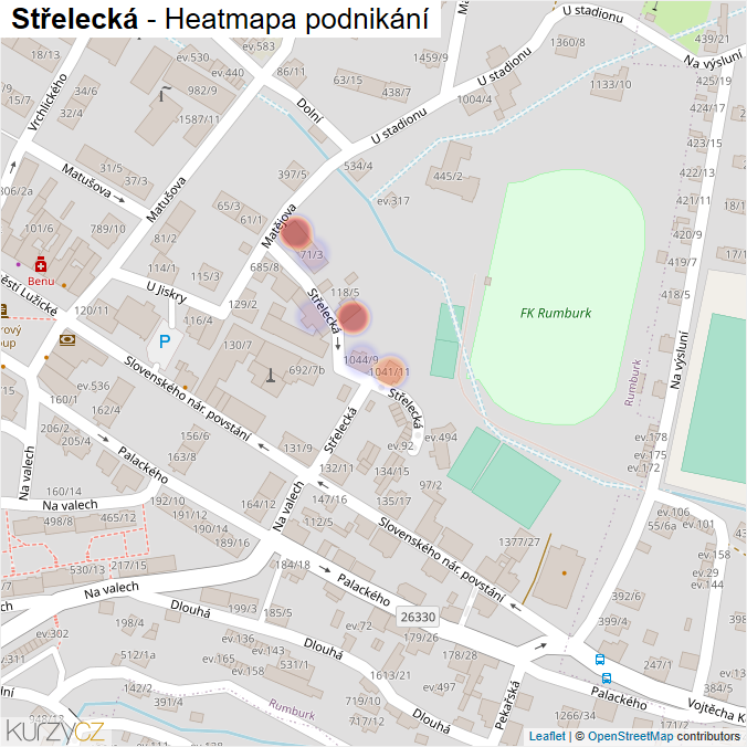 Mapa Střelecká - Firmy v ulici.