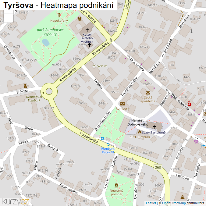 Mapa Tyršova - Firmy v ulici.