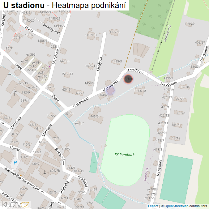 Mapa U stadionu - Firmy v ulici.