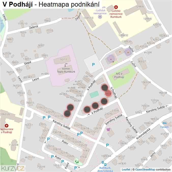 Mapa V Podhájí - Firmy v ulici.
