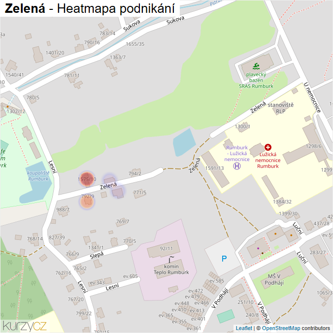 Mapa Zelená - Firmy v ulici.
