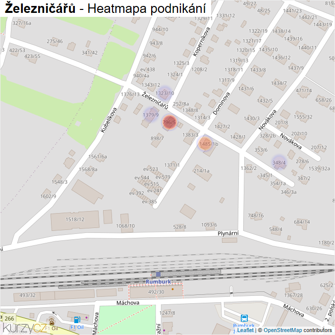 Mapa Železničářů - Firmy v ulici.