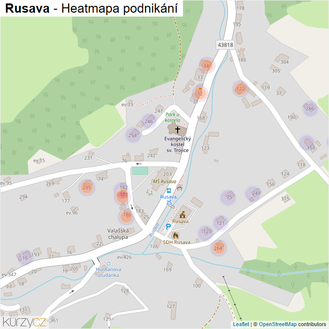 Mapa Rusava - Firmy v části obce.