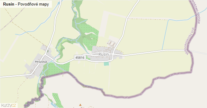 Rusín - záplavové mapy stoleté vody