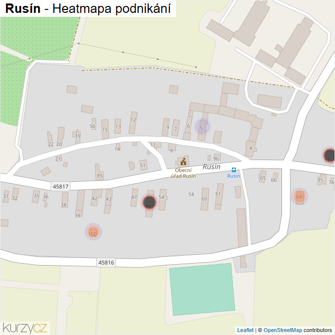 Mapa Rusín - Firmy v části obce.