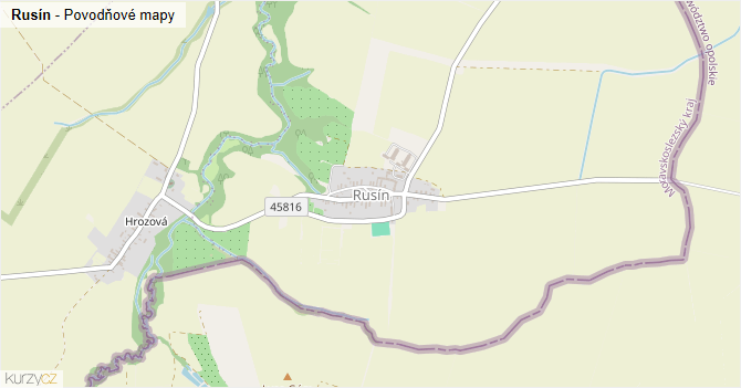 Rusín - záplavové mapy stoleté vody