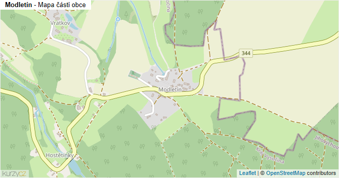 Modletín - mapa části obce