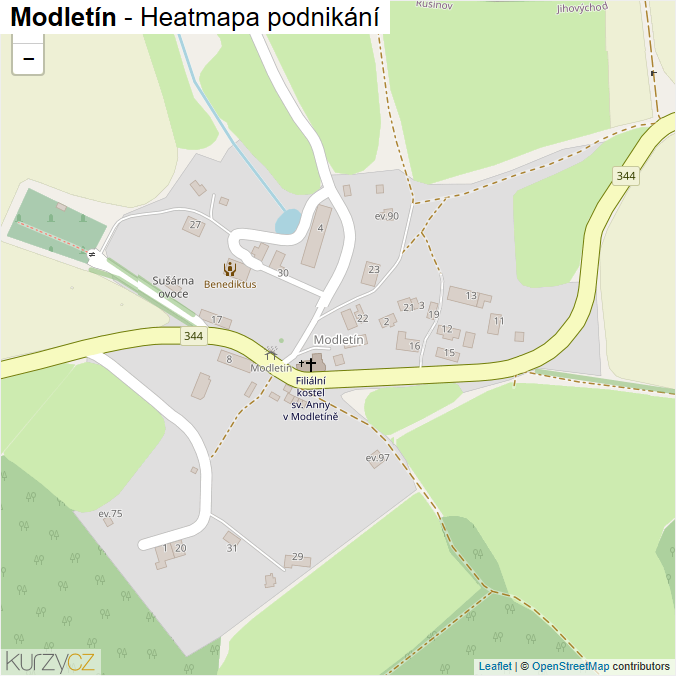 Mapa Modletín - Firmy v části obce.