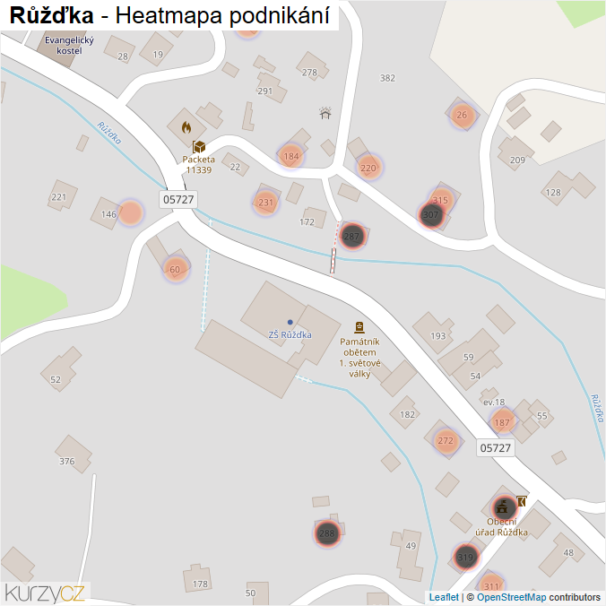 Mapa Růžďka - Firmy v obci.