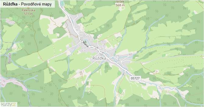 Růžďka - záplavové mapy stoleté vody