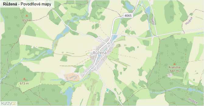Růžená - záplavové mapy stoleté vody